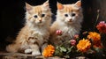 Two Adorable Kittens in a Colorful Portrait with Vibrant Flowers AI Generated