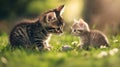 Two Adorable Kittens Playing in a Sunny Green Grass Royalty Free Stock Photo