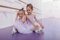 Two adorable little ballerinas at dance class