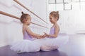 Two adorable little ballerinas at dance class