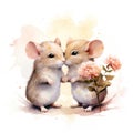 Two Adorable Mice Kissing and Holding a Flower AI Generated