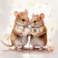 Two Adorable Mice Kissing and Holding a Flower AI Generated