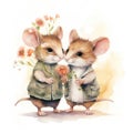 Two Adorable Mice Kissing and Holding a Flower AI Generated