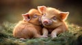 Two adorable piglets cuddling Royalty Free Stock Photo