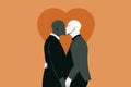 Two adult men kissing as gay love, marriage, romance or relationship concept, romantic kiss between a black and a caucasian man Royalty Free Stock Photo