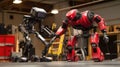 Two advanced robots interacting in a workshop setting