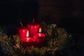 Two Advent burning candles, christmas decoration, postcard concept Royalty Free Stock Photo