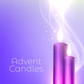 Two advent candles with glowing lights Royalty Free Stock Photo