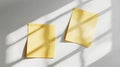 Two aesthetic yellow sticky note reminders on white background. Sun rays and shadows. Minimalist concept. Generative AI Royalty Free Stock Photo