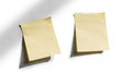 Two aesthetic yellow sticky note reminders on white background. Sun rays and shadows. Minimalist concept. Generative AI Royalty Free Stock Photo