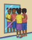 two african america kids in front of mirror illustration Royalty Free Stock Photo