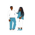 Two african american teenagers standing together. Young male and female friends wearing in casual clothes. Pair standing and