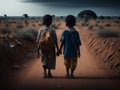 Two African brothers walking aimlessly through the desert