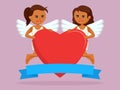 Two african female cupid holding big heart Royalty Free Stock Photo