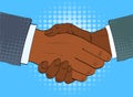 Two afro american businessmen shake hands vector illustration in retro pop art style Royalty Free Stock Photo