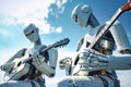 AI android robots playing guitar. Generative AI