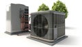 Two air conditioners placed side by side on a white background Royalty Free Stock Photo