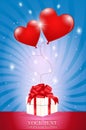 Two air red ball-heart attached to a gift box Royalty Free Stock Photo