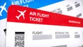 Two airline, air flight tickets. Red and blue boarding pass, close up 3d renderi on white background.