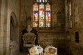 Two Alabaster Effigies and a Stained Glass Window in a Reduntant Chuch.