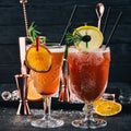 Two alcoholic cocktail Mai Tai, Bloody Mary. Royalty Free Stock Photo