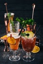 Two alcoholic cocktail Mai Tai, Bloody Mary. Royalty Free Stock Photo