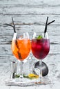 Two alcoholic cocktails. Aperol Sprits