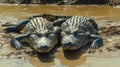 Two Alligators Resting in Mud Royalty Free Stock Photo
