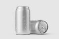 Two aluminium drink can 330ml with water drops mockup template.