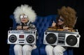 Funky grandma DJ twin retro ghettoblaster Royalty Free Stock Photo