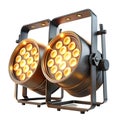 Two Amber L E D Stage Spotlights on White stage lighting Royalty Free Stock Photo