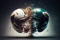 Two American football helmets crashing at each other. Generative ai illustration. Generative ai illustration. Royalty Free Stock Photo