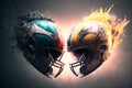 Two American football helmets crashing at each other. Generative ai illustration. Generative ai illustration. Royalty Free Stock Photo