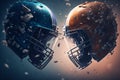 Two American football helmets crashing at each other. Generative ai illustration. Generative ai illustration. Royalty Free Stock Photo