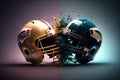 Two American football helmets crashing at each other. Generative ai illustration. Generative ai illustration. Royalty Free Stock Photo