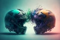 Two American football helmets crashing at each other. Generative ai illustration. Generative ai illustration. Royalty Free Stock Photo