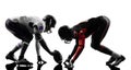 Two american football players on scrimmage silhouette Royalty Free Stock Photo