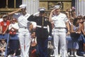 Two American Sailors and a United States Marine Saluting at Parade, America