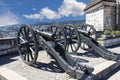 Two ancient historical cannons, fortress of Munot. City  Schaffhausen. Switzerland Royalty Free Stock Photo