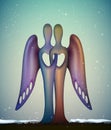 Two angels in love, together forever, futuristic angels icon, contemporary art Christmas sculpture, christianity symbol, Royalty Free Stock Photo