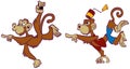 Two Angry Cartoon Monkeys Pointing Mascot Set