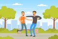 Two Angry Men Arguing and Fighting Outdoors, Human Relations, Quarrel or Conflict between Two People Vector Illustration Royalty Free Stock Photo