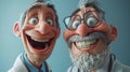 Two animated characters with beards and glasses are smiling, AI