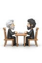 Two animated male figures in a job interview setting.