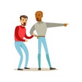 Two annoyed men characters arguing and yelling on each other, negative emotions concept vector Illustration Royalty Free Stock Photo