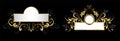 Two antique nameplates on black background