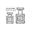 Two antique rectangular perfume bottles with glass cap. Black and white fashion sketches. Vector illustration Royalty Free Stock Photo