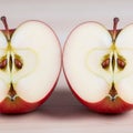 Two apple halves placed side by side showcasing their inner structure Royalty Free Stock Photo