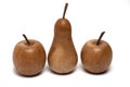 two apples pear wood turned white background Royalty Free Stock Photo