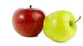 Two apples. Red Apple and green lies on the side.